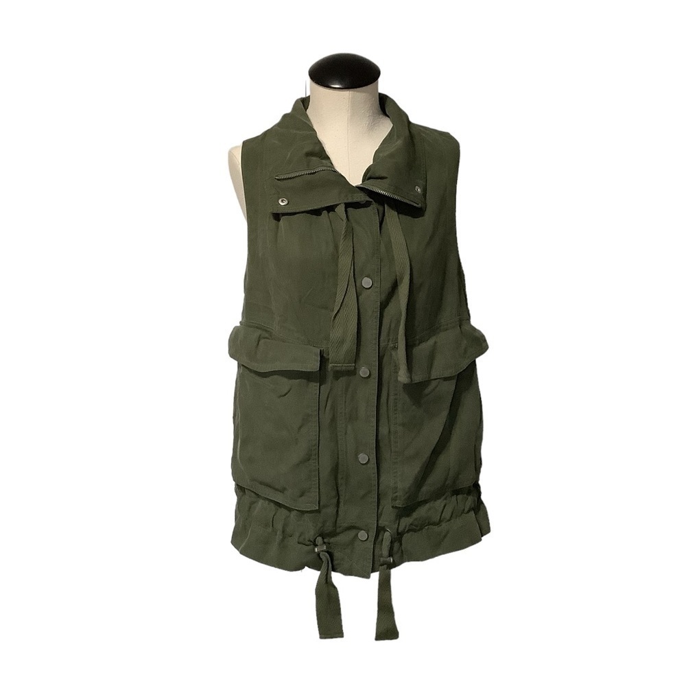 LOU & GREY Utility Green Fleece Lined Drawstring Vest Size S